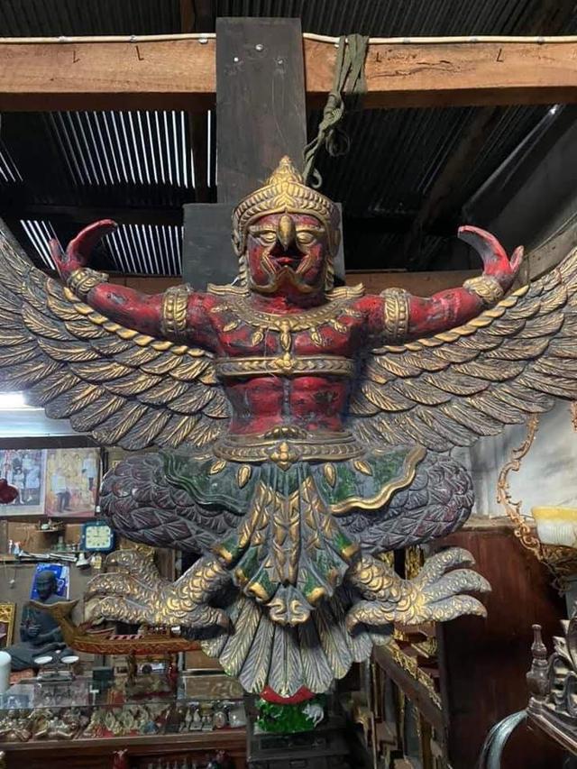 พญาครุฑไม้สัก ขนาด110ซม ครุฑไม้แกะสลัก