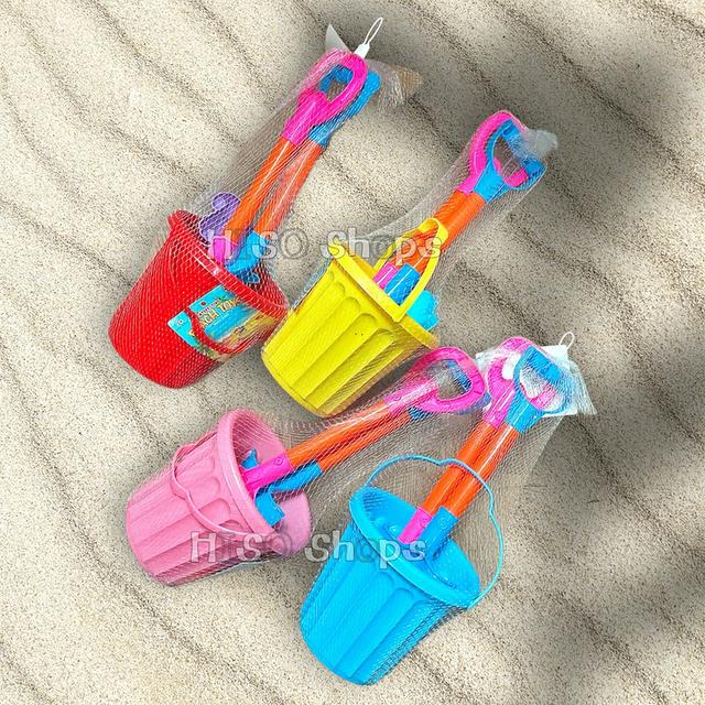 SET เล่นทรายพรีเมียม 5 ชิ้น สุดยอดของขวัญสำหรับเด็ก ถังใหญ่จุใจ พลั่วขุดและที่ตักทรายดีไซน์พิเศษ ยาว 39 ซม พร้อมแม่พิมพ์รูปสัตว์ 4