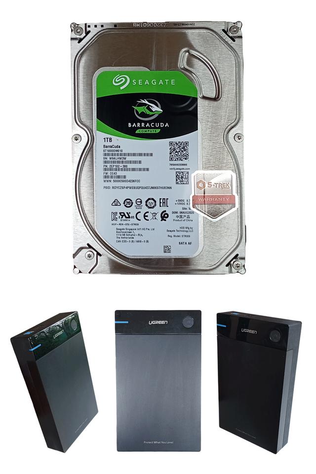 🔥 จัดเต็ม! HARD DISK PC 1 TB SEAGATE BARRACUDA + UGREEN กล่องใส่ฮาร์ดดิส External Hard Drive 3.5" USB3.0 to SATA BOX 🔥
