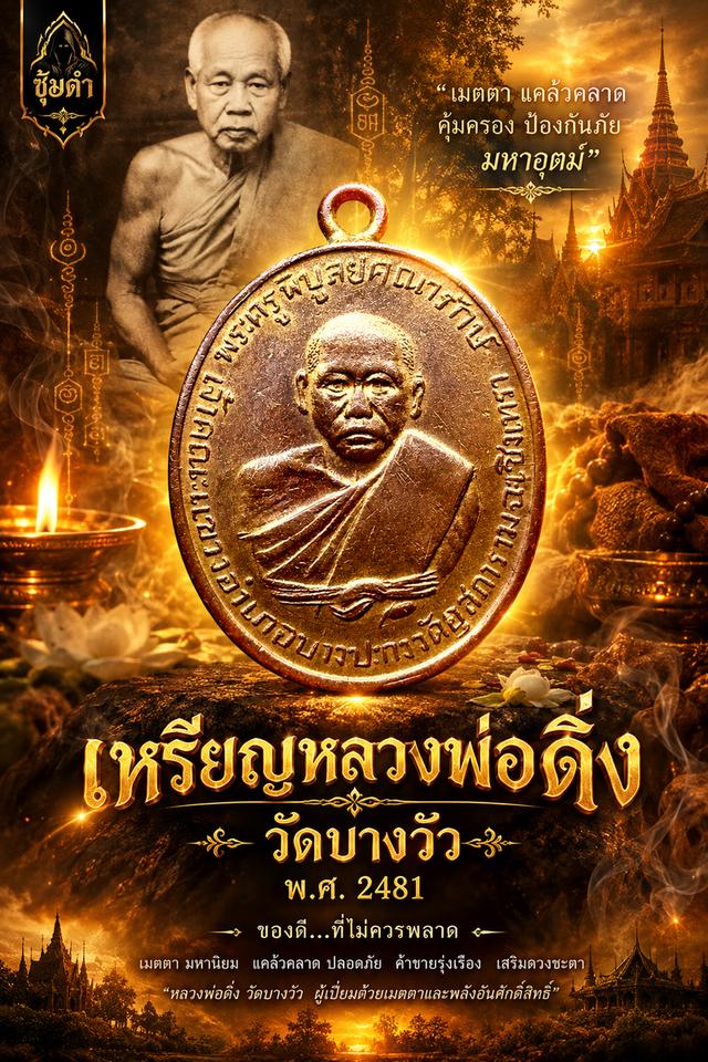 🔥 เหรียญหลวงพ่อดิ่ง วัดบางวัว 2481 เนื้อทองแดงเปียกทอง
