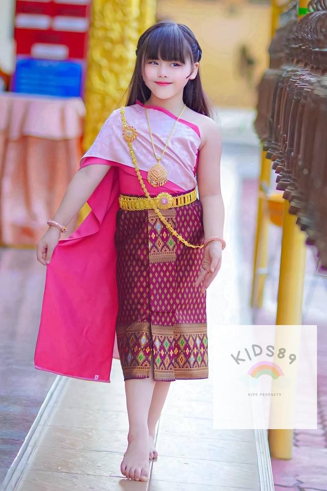 ชุดไทยเด็กหญิง สไบ2ชั้นทูโทนกับผ้าถุง 2