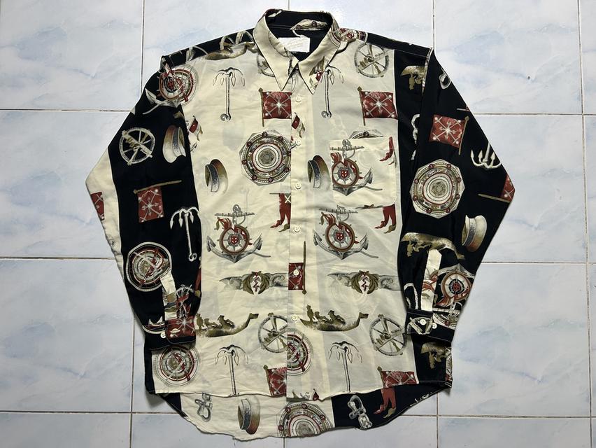 ⚓ [90s VINTAGE RARE / KING SIZE] เสื้อเชิ้ตแขนยาววินเทจแบรนด์ Carlo Valentino แท้ 🇮🇹🇯🇵