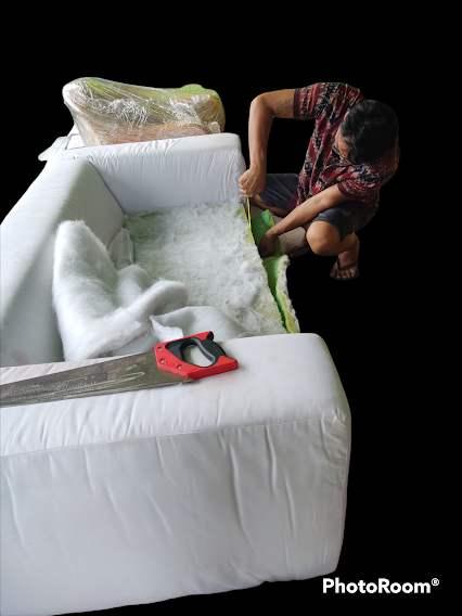 #เปลี่ยนผ้าหุ้มโซฟา #เปลี่ยนเบาะโซฟายุบ #ซ่อมโซฟา #บุผนังผ้า  #ผ้าปลอกโซฟาไม้ -หวาย #Re-Upholstery Wall Panel #Fabric Wall Panel #Cushions Cushions  # รูปที่ 3