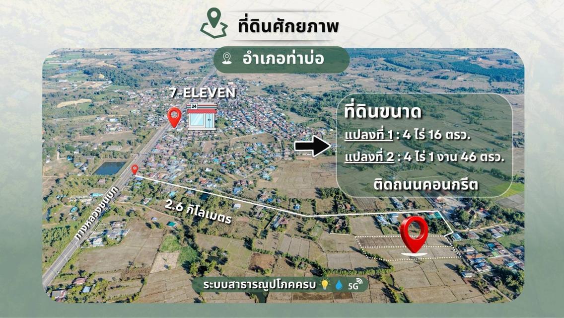 ขายที่ดินเปล่า 2 แปลงติดกัน 8ไร่ 1งาน 62 ตร.ว. ติดถนนคอนกรีต ทำเลทอง ท่าบ่อ หนองคาย 1