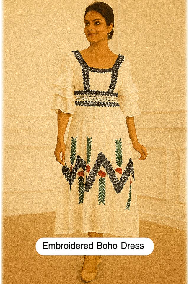 เดรส Cottagecore ลูกไม้ขาวปักลาย White Embroidered Cottagecore Dress with Lace @SP048 2