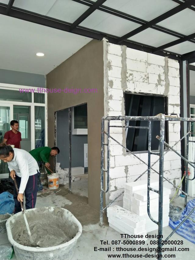  ต่อเติมแบบครบวงจร โครงหลังคา กันสาด ห้องครัว เทพื้นปูกระเบื้อง Line dddesign23 13