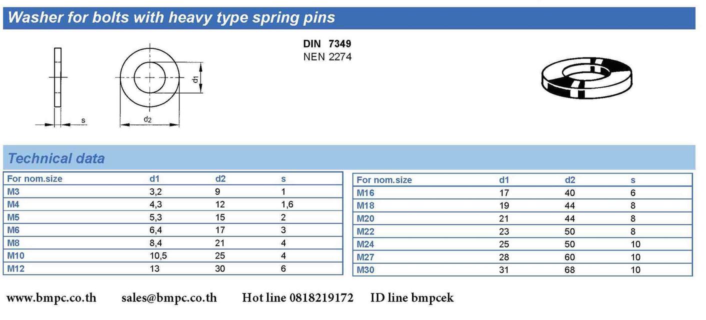Washer for bolt with heavy type spring pin DIN 7349 2