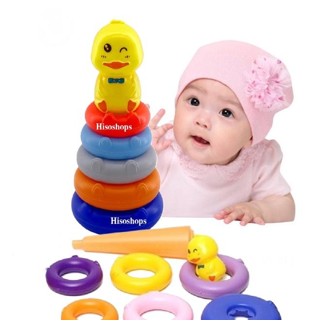 ชุดของเล่นน้องเป็ดน้อย เกมโยนห่วง เกมส์เรียงห่วงน้องเป็ดน้อย แบบ 5 ชั้น สีสันสดใส สุดน่ารัก ช่วยเสริมพัฒนาการ