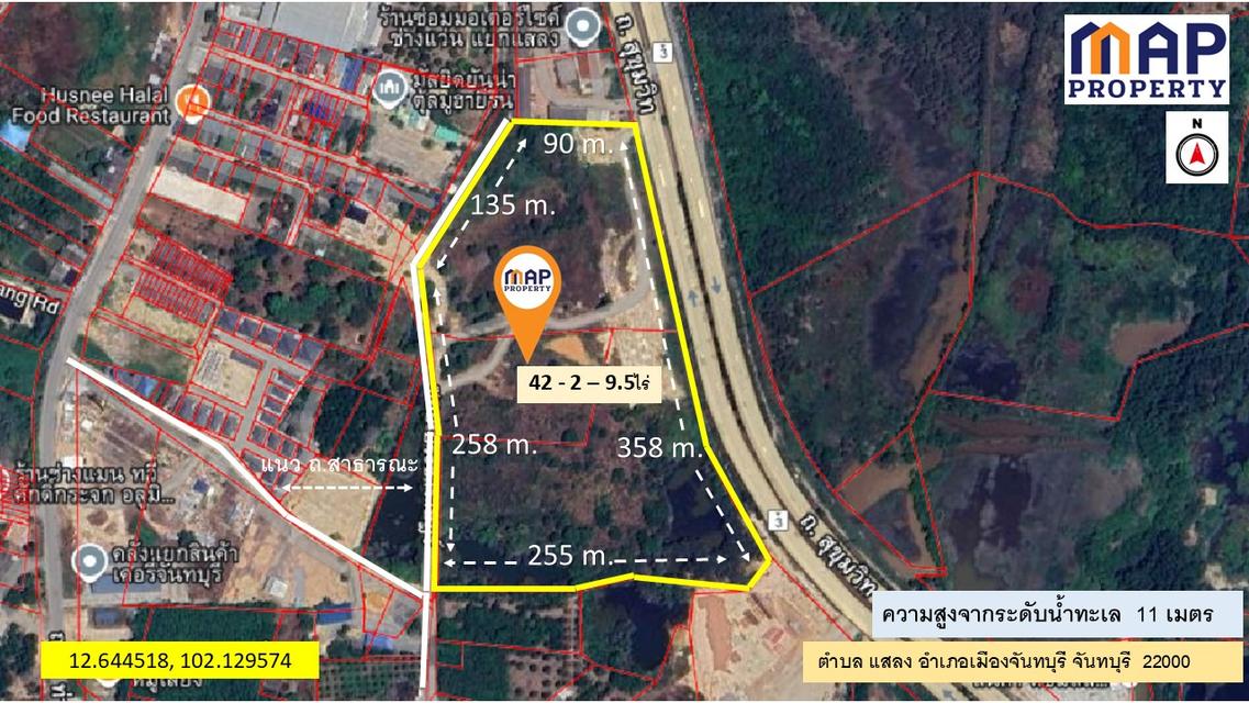 ขายที่ดิน ริมถนนสุขุมวิท 42 ไร่ หน้ากว้าง 358 เมตร