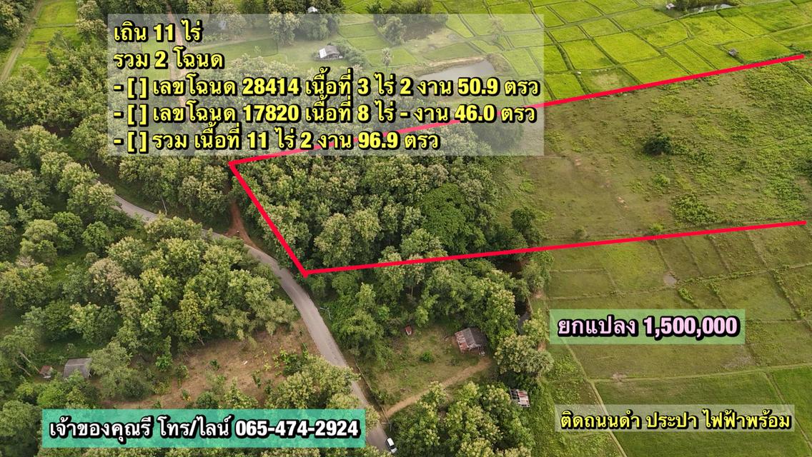 ที่ดิน 11 ไร่ ติดถนนดำ น้ำไฟพร้อม 2