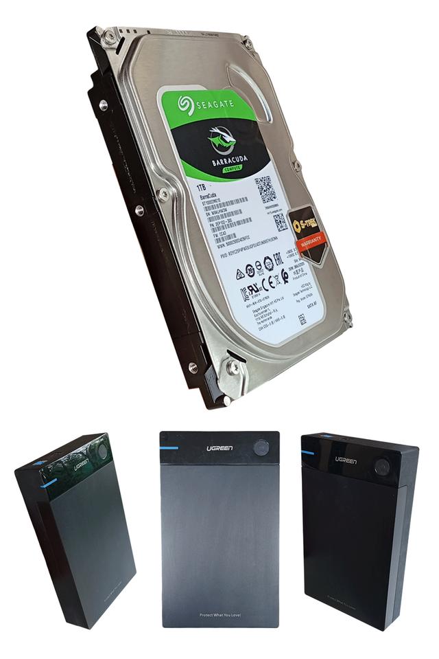 🔥 จัดเต็ม! HARD DISK PC 1 TB SEAGATE BARRACUDA + UGREEN กล่องใส่ฮาร์ดดิส External Hard Drive 3.5" USB3.0 to SATA BOX 🔥