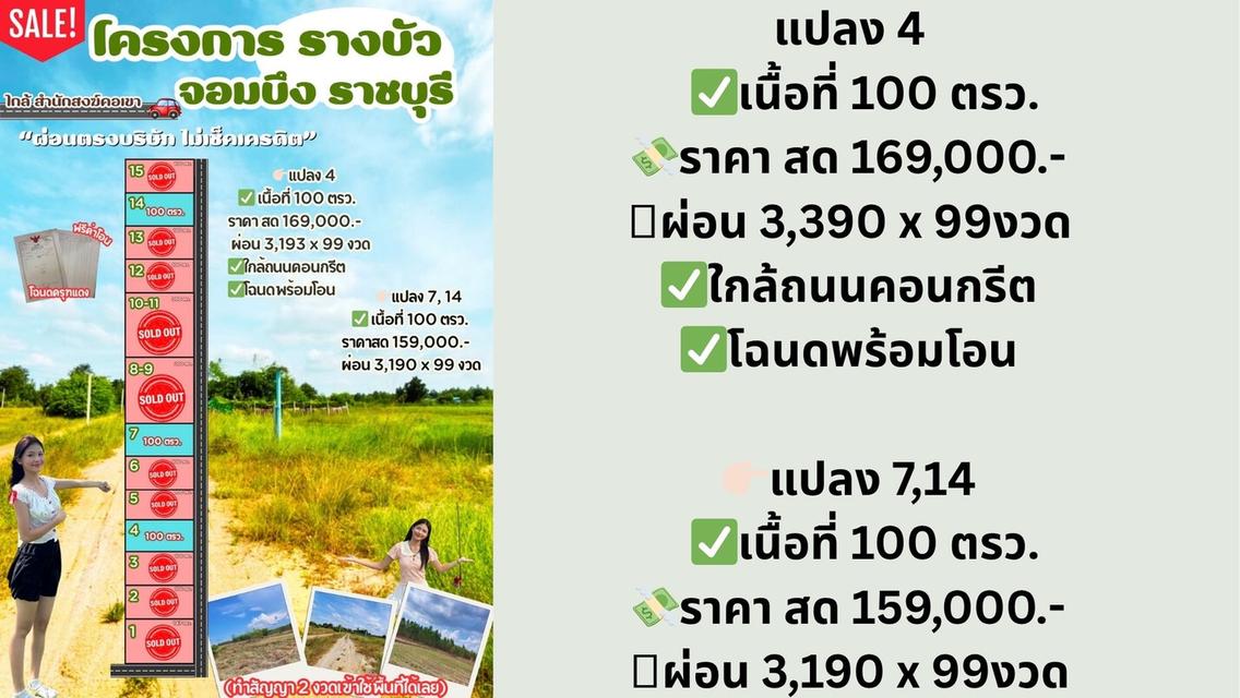 ที่ดิน จอมบึง จ. ราชบุรี ขนาด 100 ตรวา สดผ่อนได้ 1