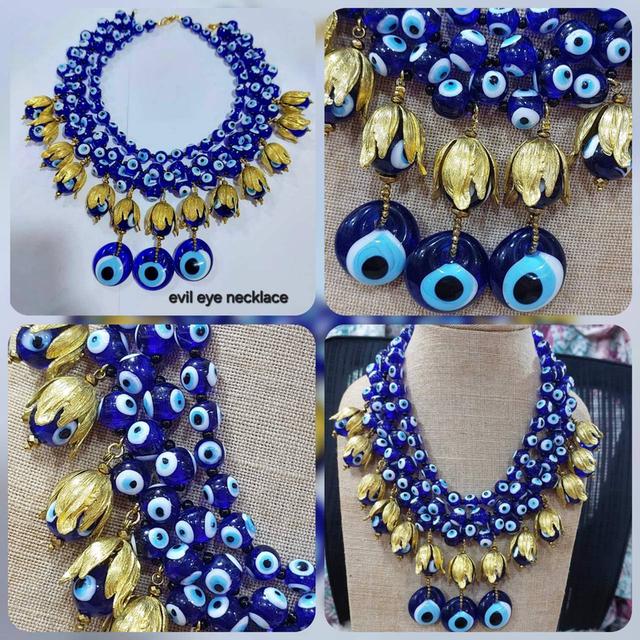 สร้อยคอ evil eye necklace 10-14 มิล ดอกไม้ทองเหลือง ยาว 16-19 นิ้ว