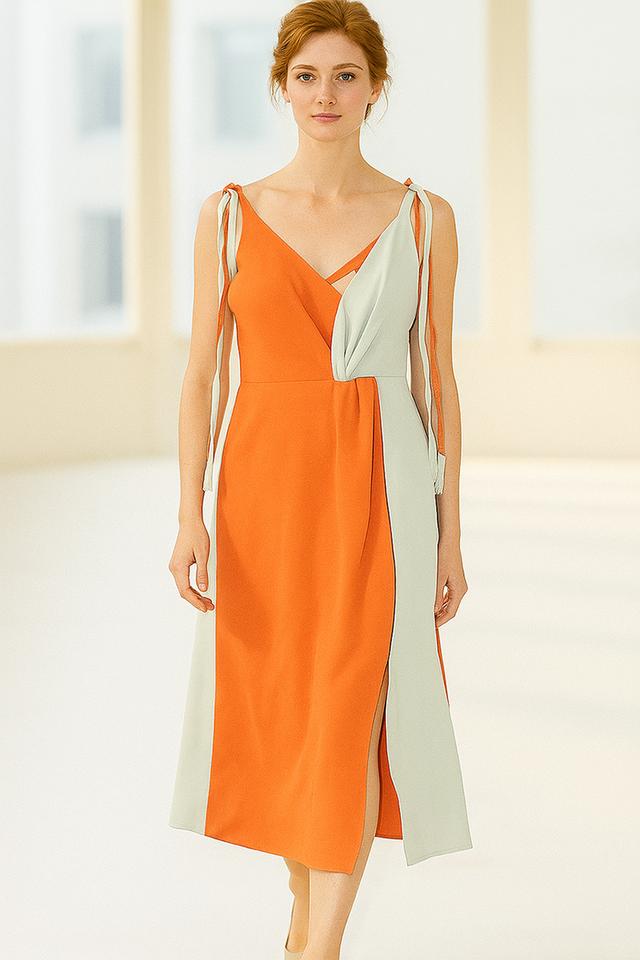 เดรสสลิปมิดี้สีทูโทน เดรส Color-Block Slip Midi @SP042 4