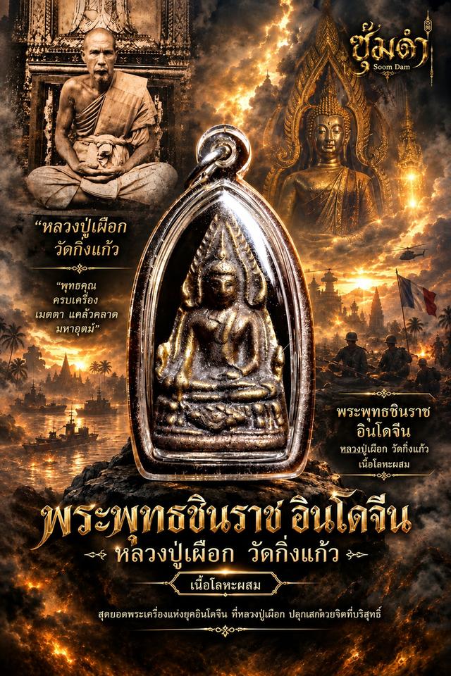 💥 พรพุทธชินราช อินโดจัน เนื้อโลหะผสม หลวงปู่เผือก 2485