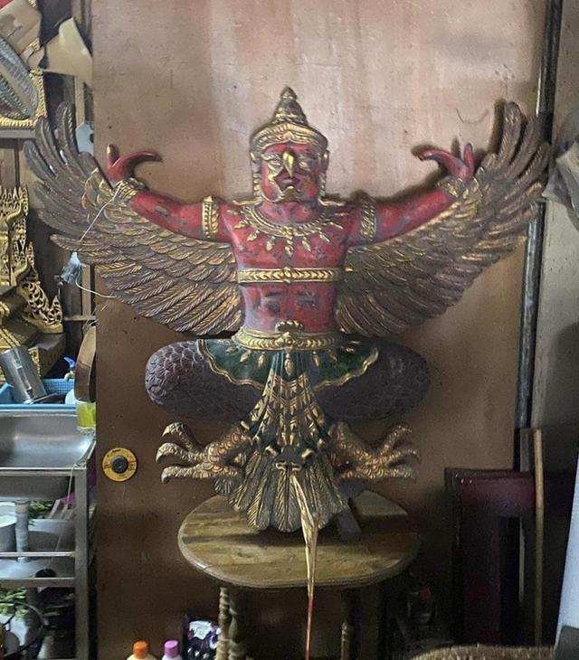 พญาครุฑไม้สัก องค์ใหญ่ ขนาด1เมตร20ซม ครุฑไม้แกะ