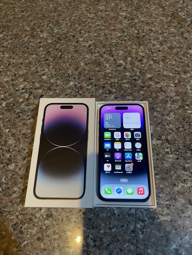 ขายไอโฟน14Proสีใหม่Purple128กิ๊กสูนTrueมีกล่องอีมี่ตรงสวยๆใช้งานดีทุกๆฟังชั่นถูกๆ