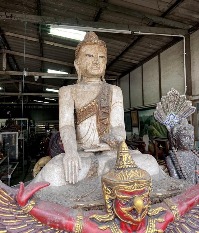 พระพุทธรูปไม้ มัณฑะเลย์ ปางมารวิชัย ศิลปะพม่า หน้าตัก15นิ้ว