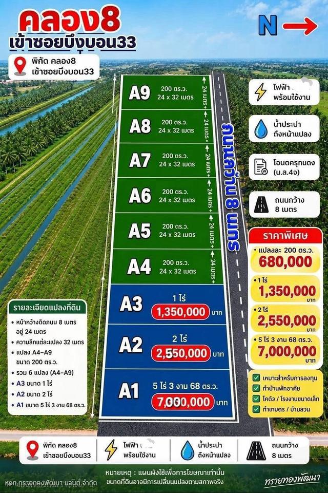 🌳 ขายที่ดินคลอง 8 ปทุมธานี ทำเลน่าสนใจ พื้นที่ครึ่งไร่ ราคาเพียง 680,000 บาท 1
