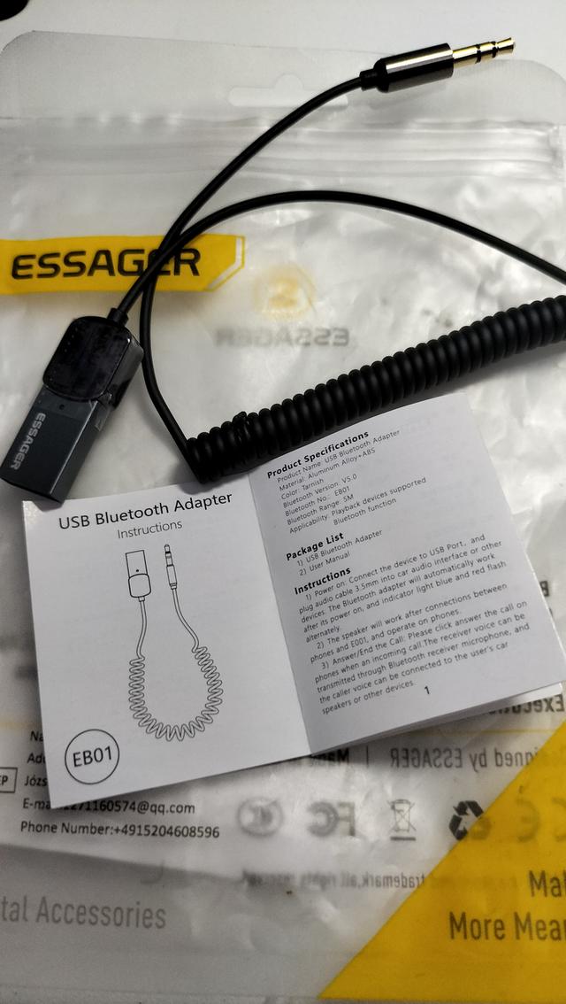 Essager อะแดปเตอร์รับสัญญาณ USB Buletooth 3