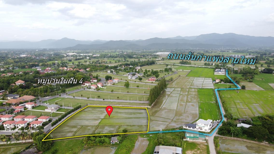  ที่นา 6-1-35.7 ไร่  ติดรั้วบ้านในฝัน ใกล้สันกำแพงสายใหม่ 600 เมตร