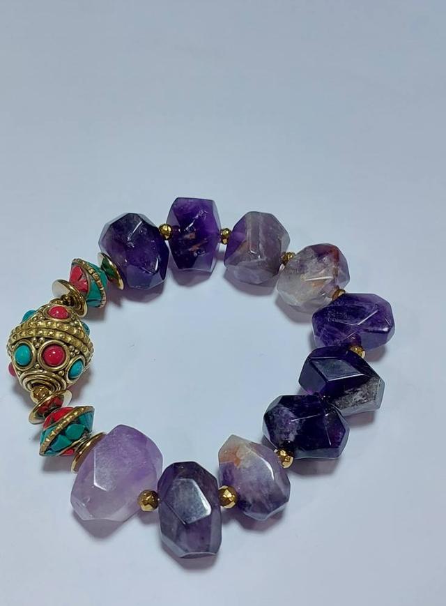หินAmethysts คั่นแร่เฮมาไทต์ลูกปัดเนปาล 13×14 mm ยาว 18 cm. 8