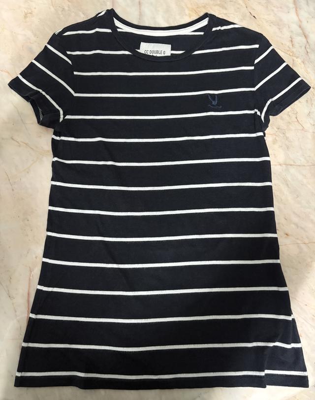 เสื้อสีกรมลายทางขาว cc double o