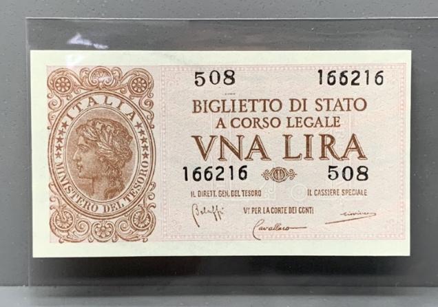 ธนบัตรรุ่นเก่าของประเทศอิตาลี 1Lira ปี1944 UNC ธนบัตรต่างประเทศ