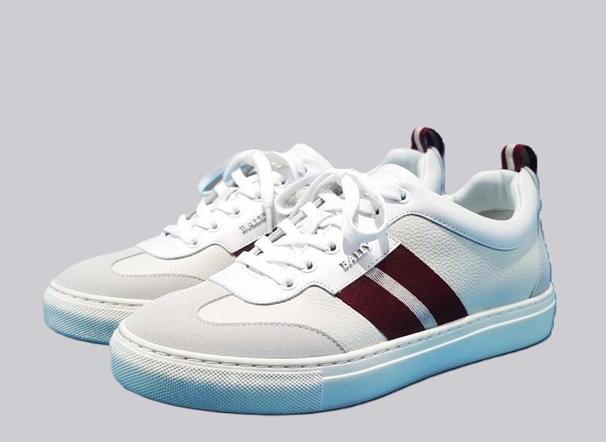 รองเท้า Bally Oriano men's red/white Striped Leather Low-Top Sneakers, Men’s 8