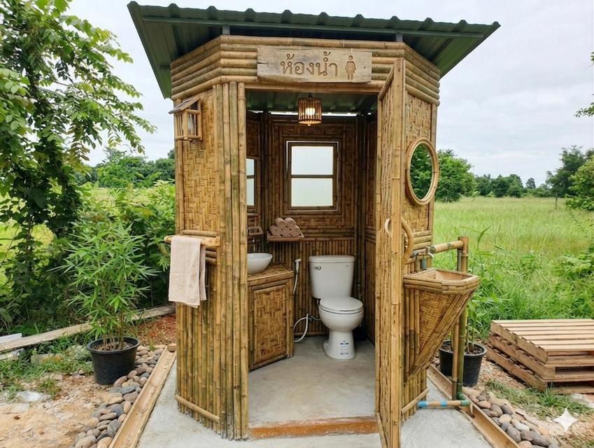 งานแฮนด์เมดห้องน้ำไม้ไผ่แบบบ้านๆธรรมชาติ