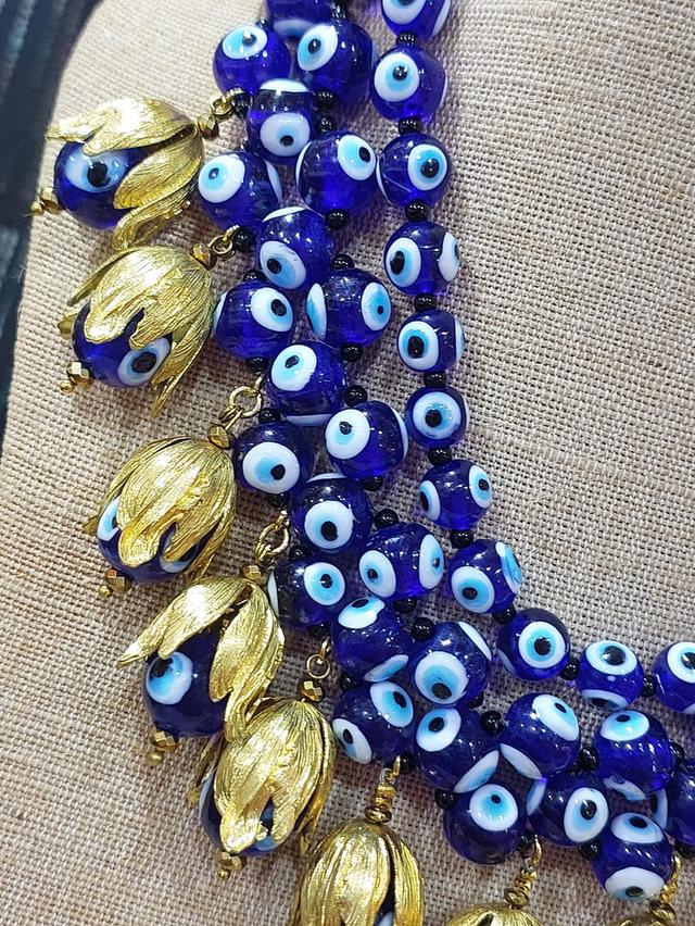 สร้อยคอ evil eye necklace 10-14 มิล ดอกไม้ทองเหลือง ยาว 16-19 นิ้ว 4