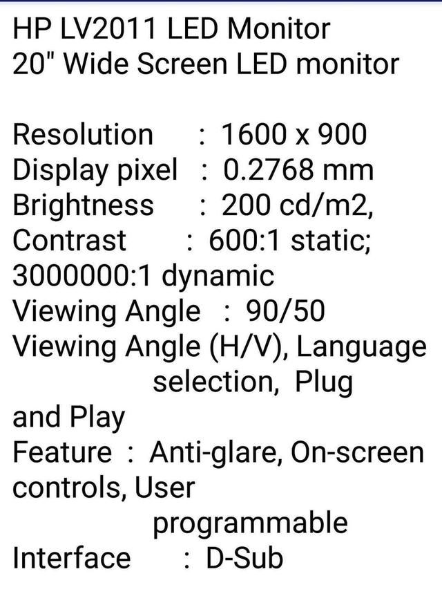 HP LED Monitor 20 inch รูปที่ 7
