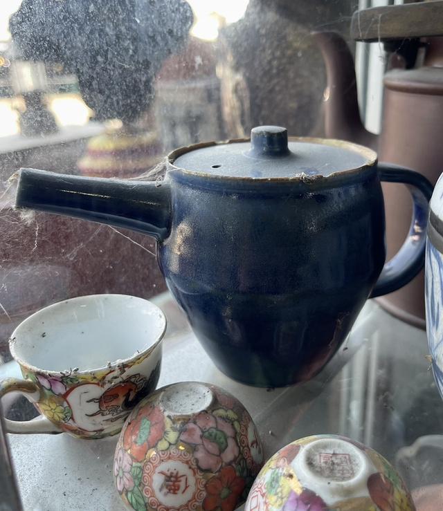 กาน้ำชาญี่ปุ่น กาน้ำชาโบราณ สีน้ำเงินเข้ม กาน้ำชาวินเทจ ไซต์กลาง กาน้ำชาคิวซู Kyusu