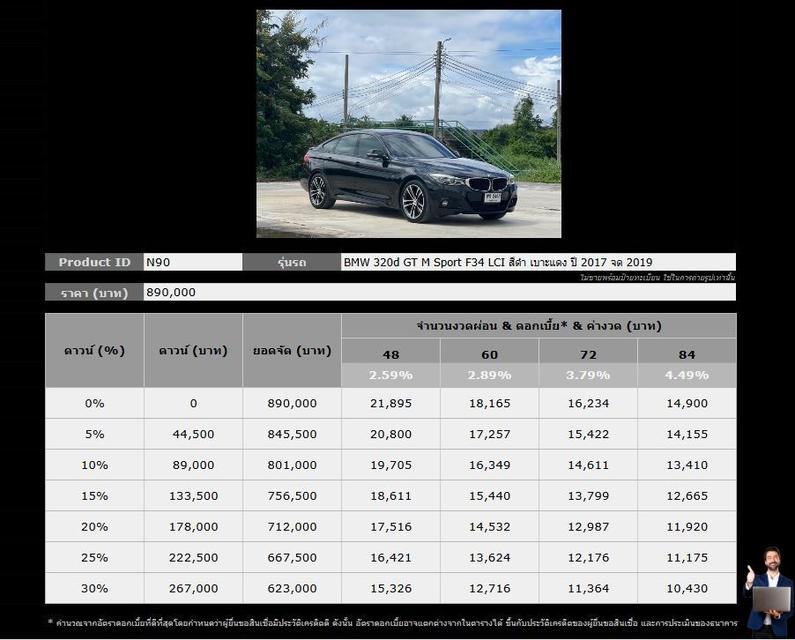 รหัสรถ NCT90 BMW 320d GT M Sport F34 LCI 2017 จด 2019 2