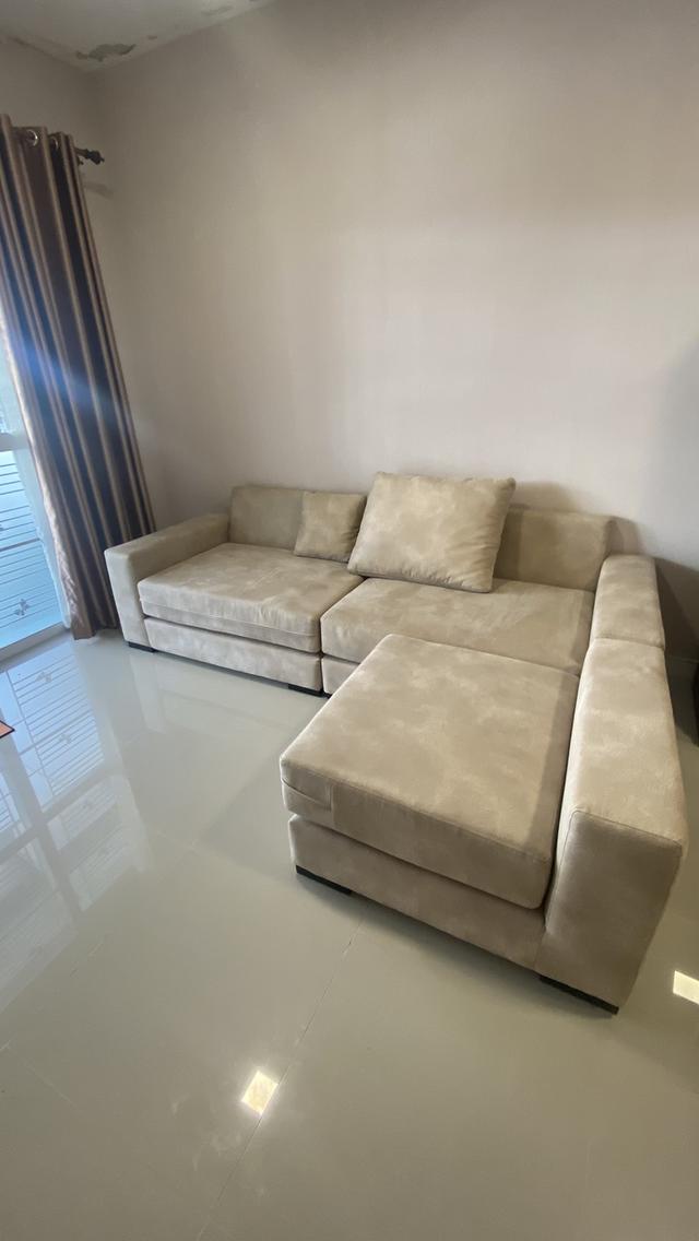 โซฟาหนังเทียม สีเบจ แยกชิ้นปรับนอนได้