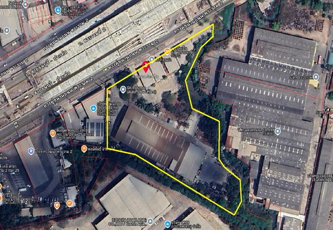 ขายที่ดิน ติดถนนพระราม 2 ตรงข้ามเซ็นทรัลมหาชัย เนื้อที่ 9 ไร่ พร้อมโรงงาน