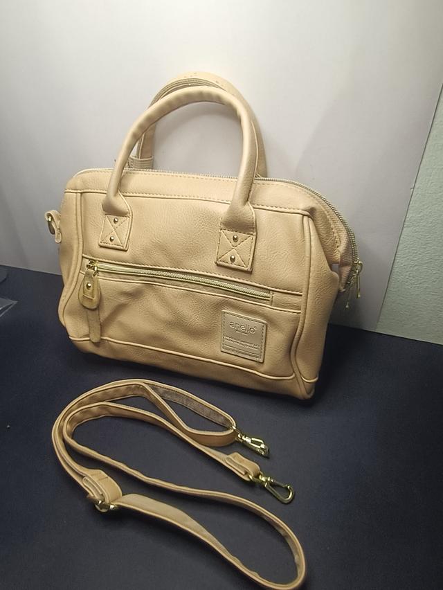 กระเป๋าสะพายไหล่ anello Mini Boston Leather สีครีมเบจ แท้ 100% รูปที่ 7