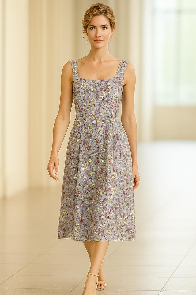 เดรส A-Line ลายดอกไม้สีม่วงพาสเทล Pastel Purple Floral A-Line Dress@SP046 4