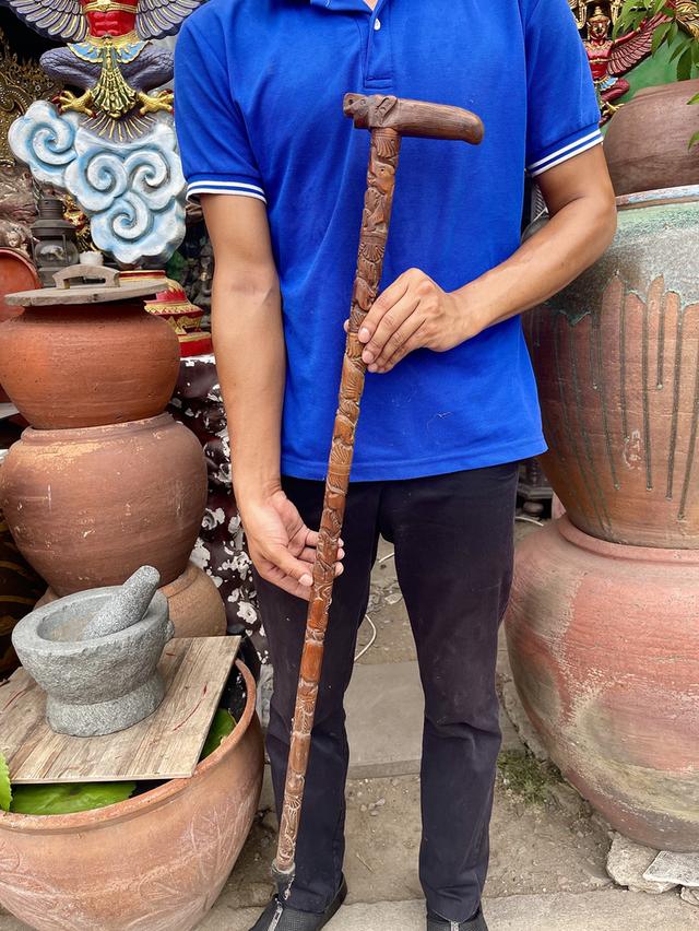 ไม้เท้าแกะสลัก ที่จับรูปตัวT แกะลวดลายวิจิตร มีจุกยางกันลื่น ขนาดยาว92ซม รูปที่ 12