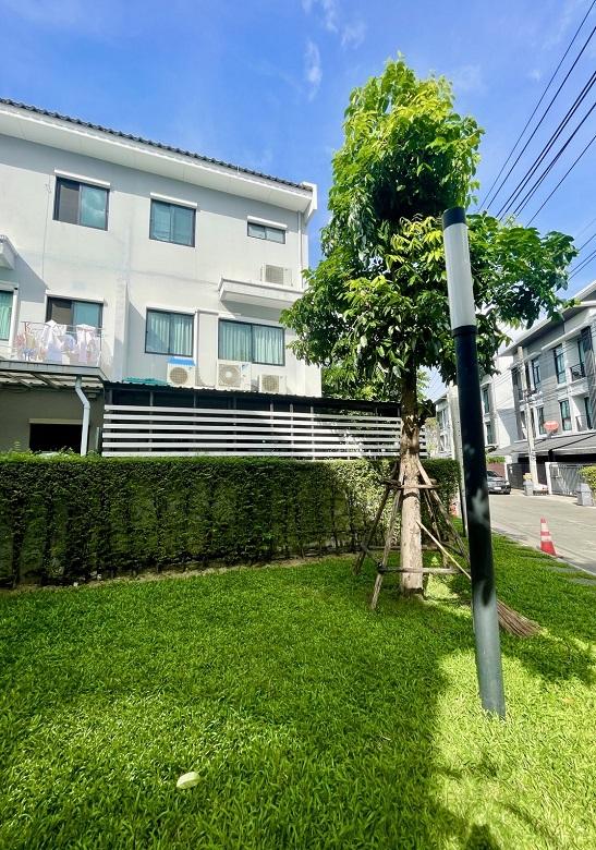 ทาว์นโฮมหลังริมทำเลดีมากติดสนามหญ้าด้านข้างและด้านหลังมีพื้นที่สวนข้างบ้าน ด้านหลังและด้านข้างโล่ง ด้านหลังบ้านไม่ติดใคร บ้านกลางเมืองงามวงศ์วาน 4