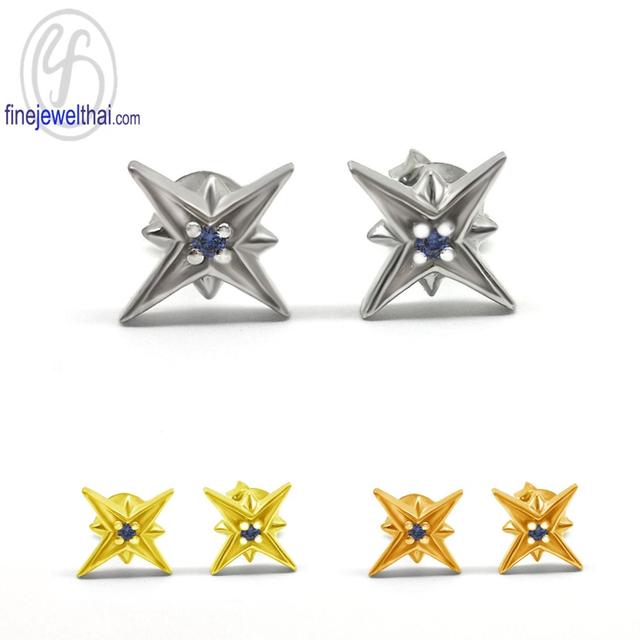 Finejewelthai ต่างหูไพลิน พลอยแท้ เงินแท้925 - E1078bl