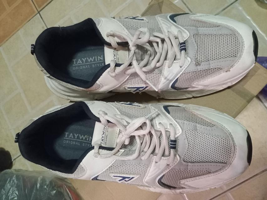 รองเท้าผ้าใบทรงสปอร์ต Taywin original สีขาวมือสองสวยๆ ไซส์ 45 มีกล่องค่ะ ความยาวรองเท้าประมาณ 31ซม.สวยเลย รูปที่ 3