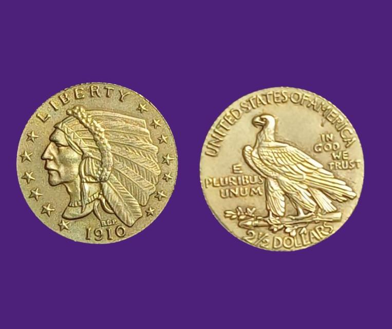 เหรียญปี 1910-1911  Proof USA 2.5 dollars  Indian Head XF Gold 0.900