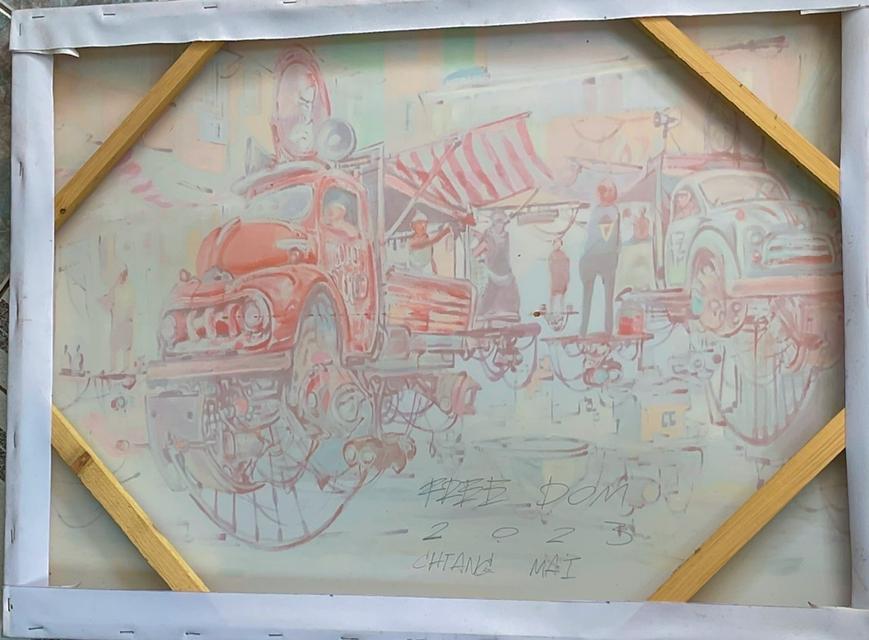 ภาพวาดสีอะคริลิคไซไฟเรโทรวินเทจ พร้อมกรอบไม้ ขนาด 60x80 ซม. โดยศิลปิน Freedom (2023) รูปที่ 4