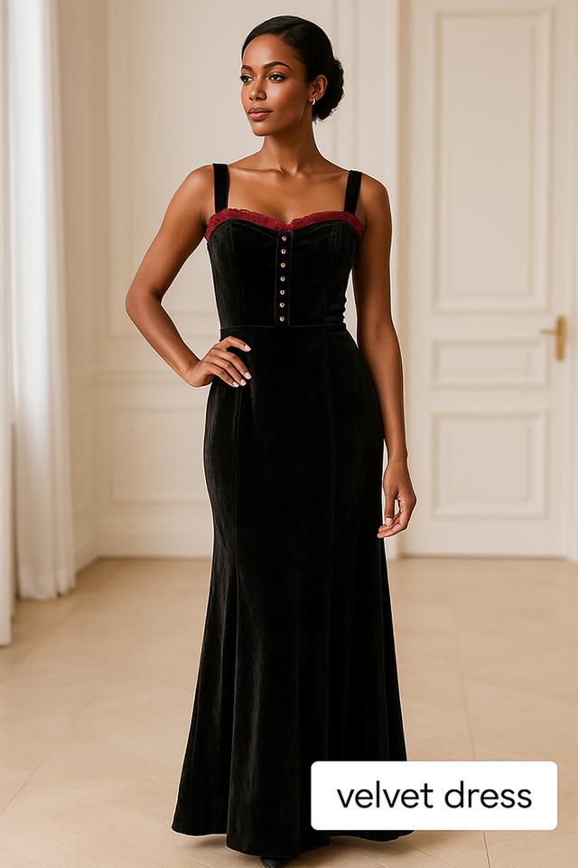 เดรสกํามะหยี่แม็กซี่ คอหวานประดับ Velvet Sweetheart Maxi Dress with Embellishment @SP043 3