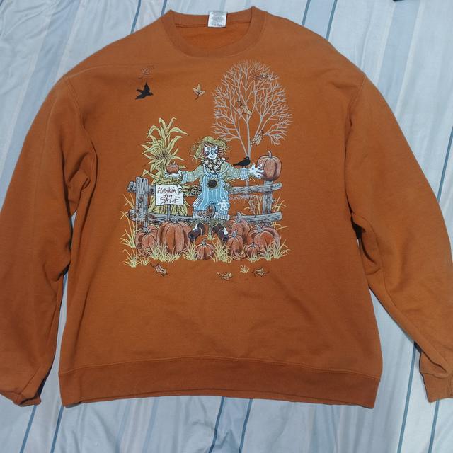 Vintage Pumpkin / Scarecrow Graphic Sweatshirt — เสื้อสเวตเชิ้ตแขนยาว ลายฟักทอง/หุ่นไล่กา