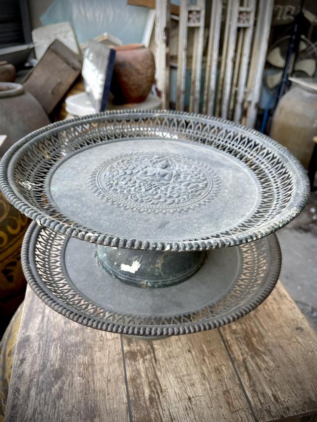 พานทองเหลืองโบราณ ลายเทพนม พานโตกทองเหลืองโบราณ ขนาด12นิ้ว ลายฉลุ