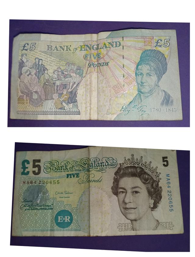 ธนบัตรต่างประเทศ  5 ปอนด์ แบบกระดาษ