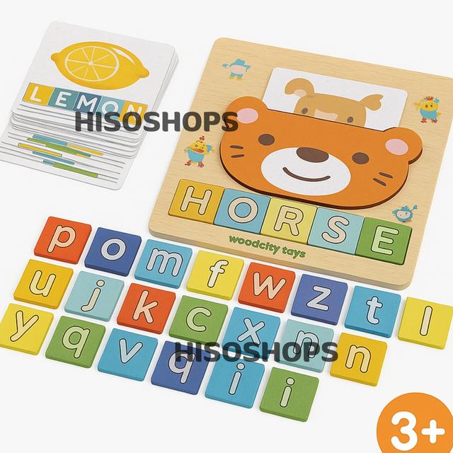 TWO IN ONE LETTER MATCHING ของเล่นไม้จับคู่ตัวอักษรไม้ 2-in-1 เสริมทักษะภาษาอังกฤษ พร้อมการ์ดภาพ สำหรับเด็กเล็กวัยเรียนรู้