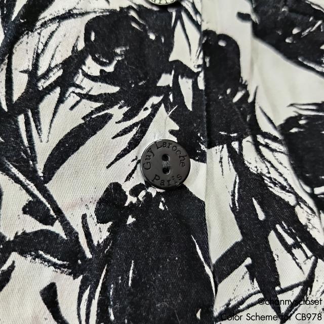 USED Guy Laroche - White Floral A Line Dress | เดรสสั้นสีขาว สีดำ เดรสทรงเอ ลายดอก แขนสั้น คอปก วินเทจ แท้ มือสอง 7